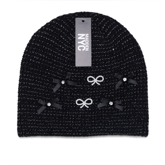 Madden NYY Black Knit Beanie with Bow Accents! NWT! - Picture 2 of 9